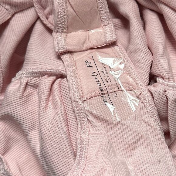 NWT Free People Another Love Stretchy Ribbed Thong Vneck Bodysuit Silver Pink XS - Picture 6 of 15